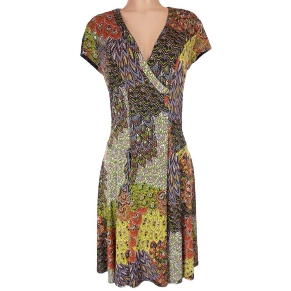 Joseph Ribkoff Midi Dress Paisley V Neck Short Sleeved Sz 8